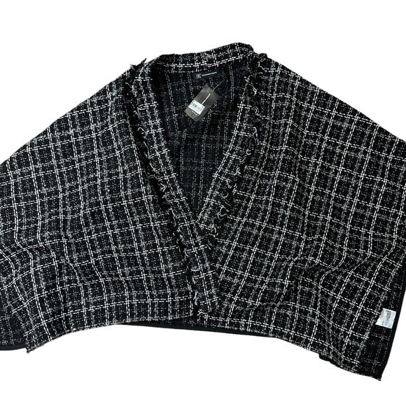 INC International Concepts Tweed Kimono Shawl Poncho One Size Black White - Picture 1 of 4